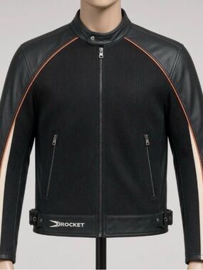 Joe Rocket Black Leather Motorcycle Jacket with Orange Trim